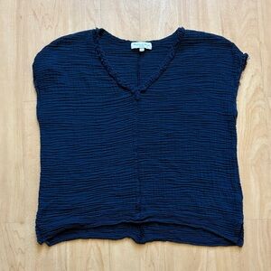 Michael Stars Navy Textured V-Neck Blouse